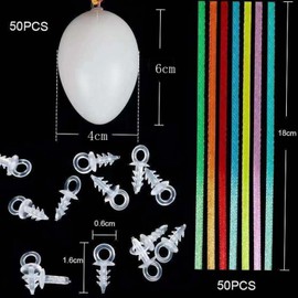 HOUSN 50 x Easter Eggs for Hanging, Colourful Easter Decoration Eggs with Hanging Rope for Indoor and Outdoor Decoration, 6 cm Plastic Easter Eggs for Hanging & Decorating, Easter Eggs for Hanging