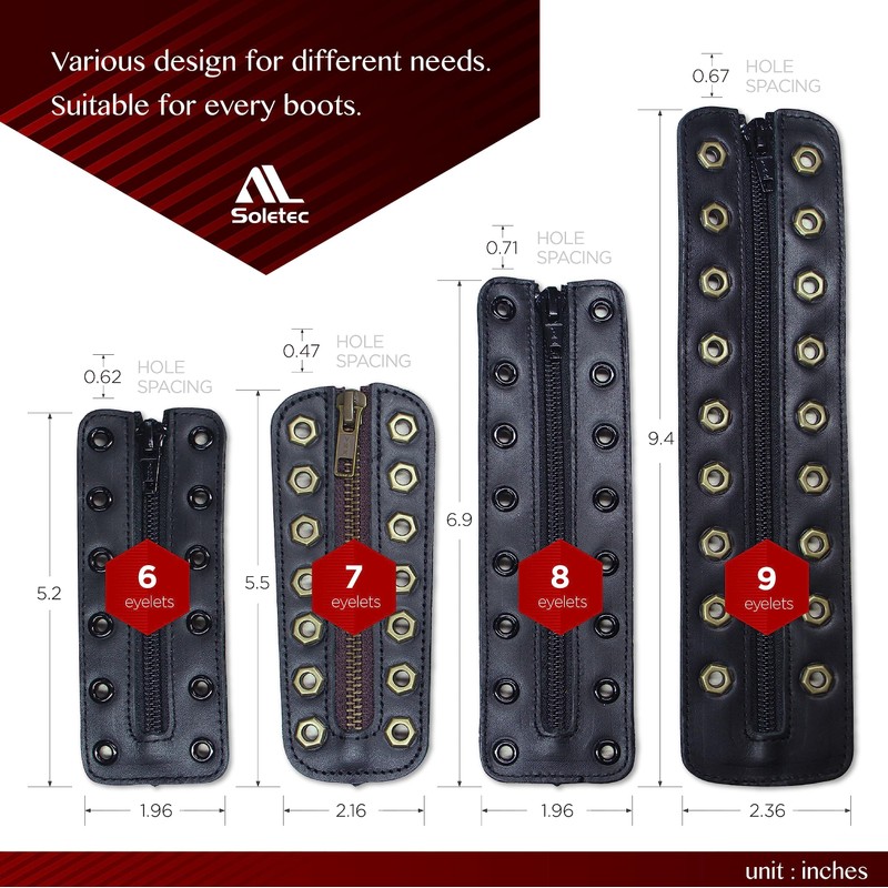 Soletec Leather Lace-in Boot Zipper Inserts for All Brands, Tieless