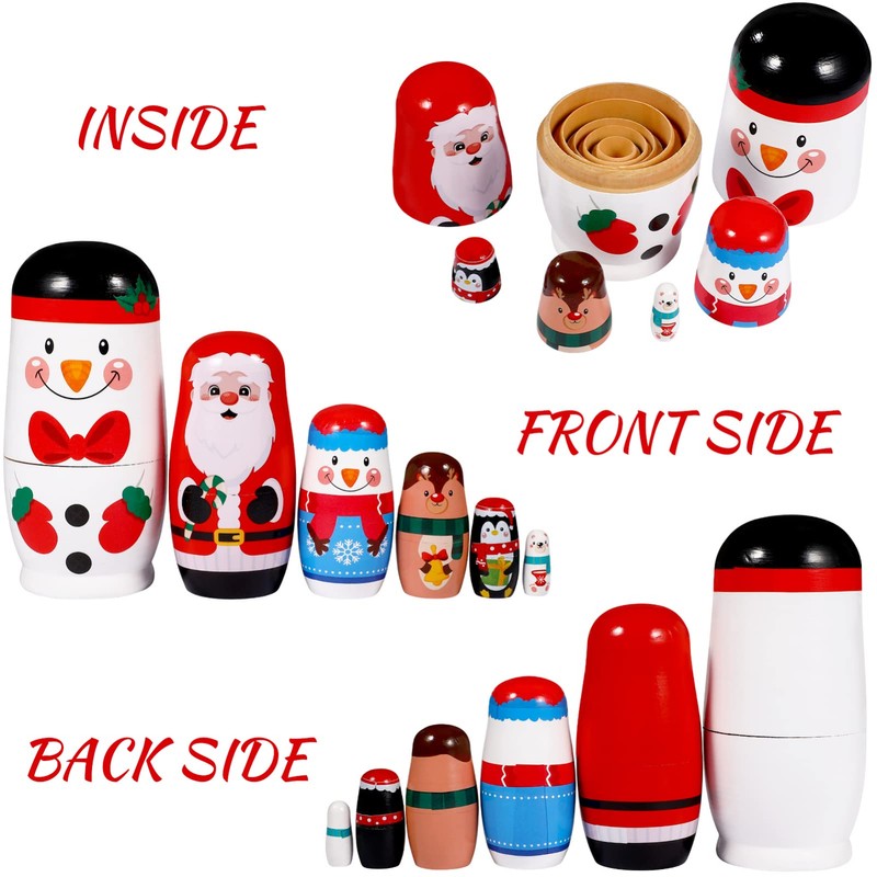 Ciieeo 6pcs Christmas Russian Nesting Dolls Wooden Matryoshka Dolls Christmas