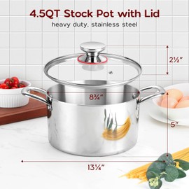 Onader 4.5 Quart Stock Soup Pot with Lid Stainless Steel Stockpot Tri-Ply Induction Cooking Pot