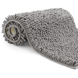 Poligono Bathroom Rug, Non-Slip, Washable, Microfibre Absorbent Bath Mat, Shower Mat, 40 x 60 cm, Grey