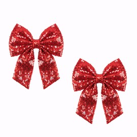 2PCS Red Cheer Bow, Large Shimmering Glitter Hair Bow Clips, Bows for Hair Accessories for Youth Softball Cheerleader