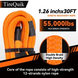 Kinetic Recovery Rope 1.26" x 30ft 55000lbs Heavy Duty Offroad Snatch Strap with 2 Soft Shackles, Kinetic Tow Rope Recovery Kit, 35% Elasticity Tow Ropes for Trucks SUV UTV ATV Tractor