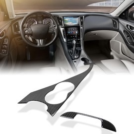 AeroBon Real Carbon Fiber Overlay Interior Trim Accessories Compatible with 2014-2024 Infiniti Q50 Center Console Cup Holder Set