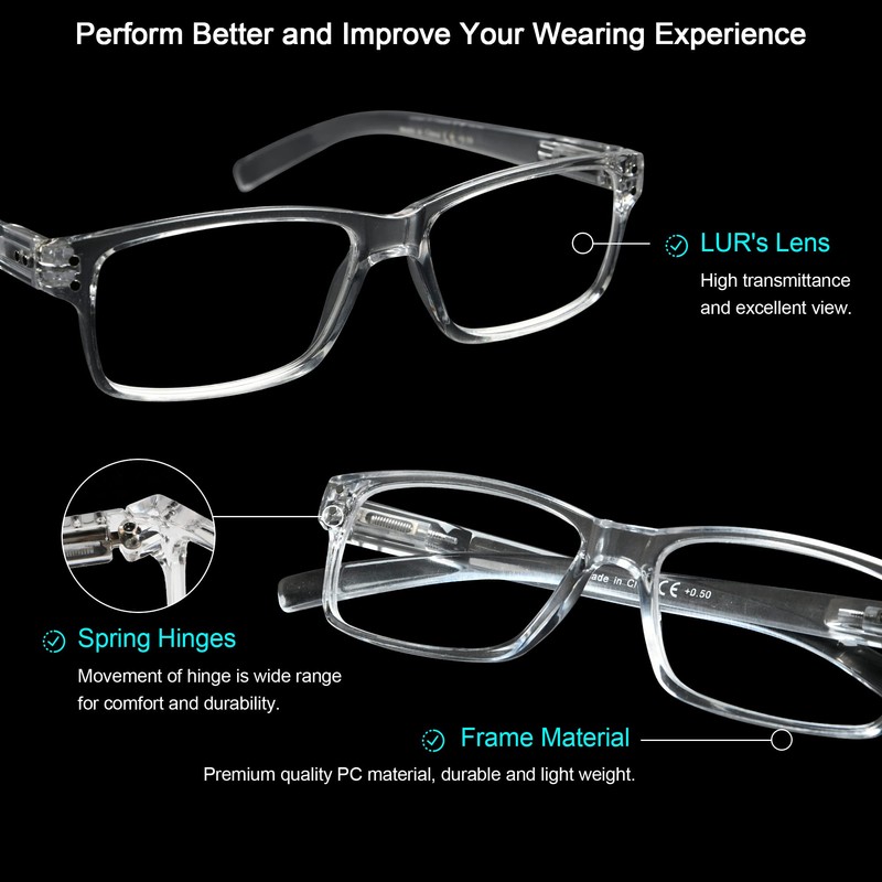 LUR READING GLASSES 6 Pack Spring Hinge Comfort Plastic Readers