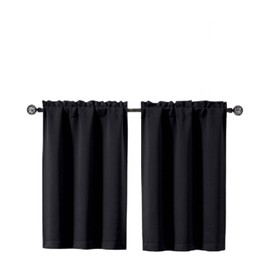 Gwine Navy Blue Blackout Curtains for Small Window Treatment, Light Blocking Short Kitchen Window Curtains Over Sink, Rod Pocket Half Window Tiers for Bathroom Basement, Each 30" Wx36 L, 2 PCS