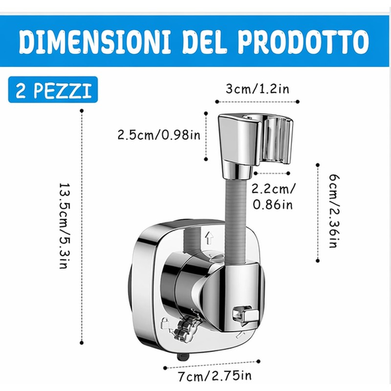 Dexpally 2 Pezzi Supporto Soffione Doccia Ventosa 360° Regolabile, Senza