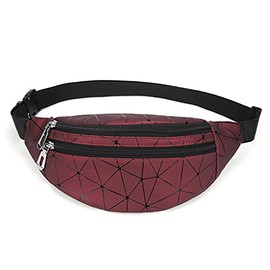 Riñonera holográfica para mujeres y hombres, riñonera con cinturón ajustable. (Rojo oscuro)