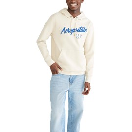 AEROPOSTALE Men's Aero Logo Popover Hoodie-Script, Fog, X-Large