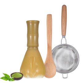 Heygueo 3 Pcs Traditional Matcha Whisk Set,Matcha Set Kit,Matcha Tea Set with Whisk,Tea Scoop,Matcha Spoon,Powder Starter Sifter,Matcha Kit Set for Tea Lovers,Matcha Starter Kit for Gifts