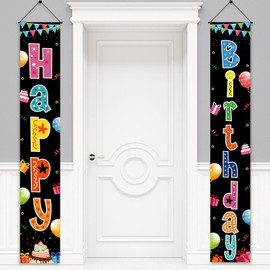 Blue Silver Happy Birthday Door Banner Decorations for Men (Black gold)