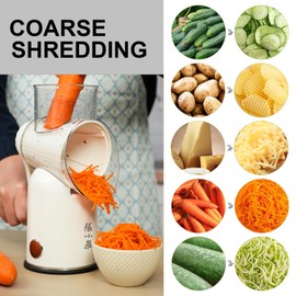 ZHANG XIAO QUAN SINCE 1628 5-in-1 Interchangeable Blades Rotary Cheese Grater Hand Crank, Cheese Shredder Mandoline Vegetable Julienne Slicer Cutter Nut Chopper with Anti-Slip Base, Blade Storage