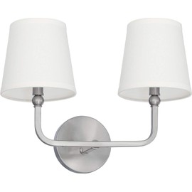 Capital Lighting 119321BN-674 Dawson 2 Light Transitional Bath Vanity Approved for Damp Locations, Brushed Nickel Finish with White Fabric Stay Straight Shade