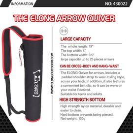 Elong Archery Quiver Back Arrow Quiver Holder Adjustable Compound Recurve Bow Hunting Target Exercise for Teenagers and Adults RED