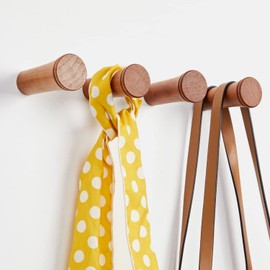 HomeDo Pack of 6 Round Wooden Wall Hooks, Decorative Coat Hooks, Vintage Coat Hooks, Wooden Hooks, Hat Hooks (R3.5-Cherry-8 cm, 6p)