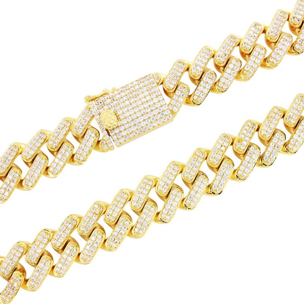 Men's 15mm 14K Gold Plated ICY Micro Pave Cubic Zirconia