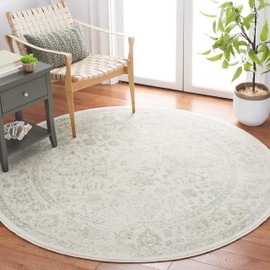 SAFAVIEH Adirondack Collection Area Rug - 10' Round, Ivory & Sage, Oriental Distressed Design, Non-Shedding & Easy Care, Ideal for High Traffic Areas in Living Room, Bedroom (ADR109V)