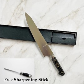HANAKO 12 in Chef Knife with Sharpening Stick German Steel Pakkawood Handle Edge Cover