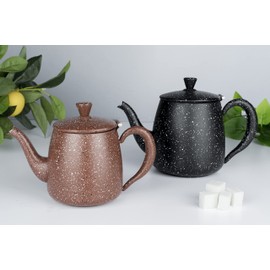 Café Olé PT-048RG Premium 48oz 1.35L Teapot Made of High-Quality Stainless Steel - Red Granite, Drip-Free Spout, Hollow Handles & Hinged Lid, 1.35 Litres