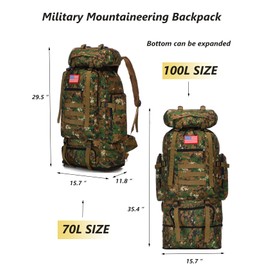 KXBUNQD 100L Hiking Camping Backpack Tactical Backpack for Men and Women Large Survival Hunting Waterproof Backpack Molle Rucksack Military Camping Backpacking Daypack''