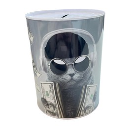 BLUECHOLON Original Money Box with Style and Message, Large Piggy Bank for Adults, Tin Money Box, Gift, XL Piggy Bank (12x9, Real Boss Cat)