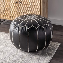 nuLOOM Classic Moroccan Faux Leather Filled Ottoman Pouf