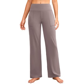 DLOODA Wide Leg Yoga Pants Women Elastic High Waisted Lounge Pants Loose Causal Comfy Trousers with Pockets（Taupe L）