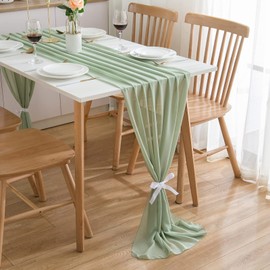 CHUQING Table Runner Green Chiffon Wedding Table Decoration Table Runner for Birthdays, Indoor and Outdoor Use, 70 x 300 cm, Washable