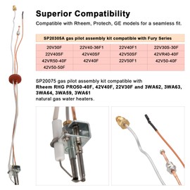 Pilot and Igniter Assembly Replacement Kit SP20075 SP20305A for Natural Gas Water Heater Compatible with Rheem, Protech, GE