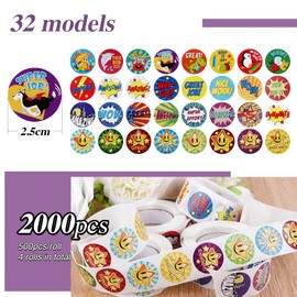 BOFUNX 2000pcs Reward Stickers for School Teachers - 4 Rolls Star Cartoon Motivational Praise Stickers for Children Kids with 32 Patterns Teacher Supplies for Classroom, Potty Training (B)