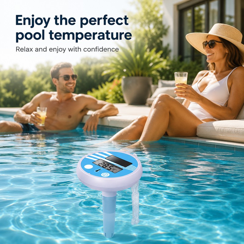 Solar Floating Pool Thermometer for Swimming – Waterproof LCD Temperature