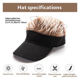 Spiked Wigs Fake Hair Visor for Adults Adjustable Sun Visor Cap with Fake Hair Fashion Novelty Funny Gift (CA/US, Alpha, One Size, Black)