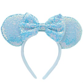 KICOFIT Mouse Ears Headbands Women Mice Ears Headhand Bows Shiny Glitter Birthday Party Themed Events (Blue sequin, One size)