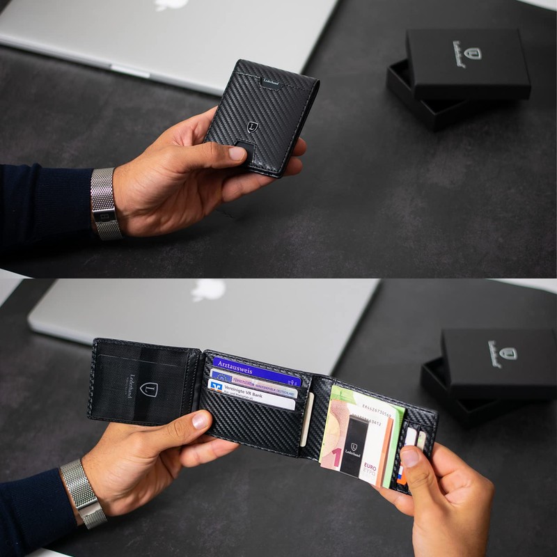 Lederhand iSlim XL - Carbon Leather Wallet with Money Clip
