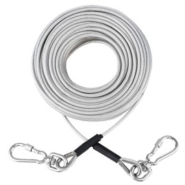 50FT Reflective Dog Tie Out Cable for Large Dogs Up to 250 Lbs, Tinnmao Steel Wire Leash with Stainless Dual Fix Buckle, Outdoor Yard Camping Runner for Yard