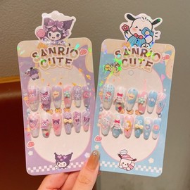 Kids' Character-Themed Long White Press-On Gel Nail Tip Set A25 Free Size/01 Kitty Cat Set 50ea