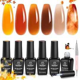 beetles Gel Polish Esmalte De Uñas En Gel Beetles Fall: Esmalte En Gel Amber Chic Jelly Con Efecto Mármol, 6 Colores, Amarillo, Rojo, Marrón, Gris, Tr