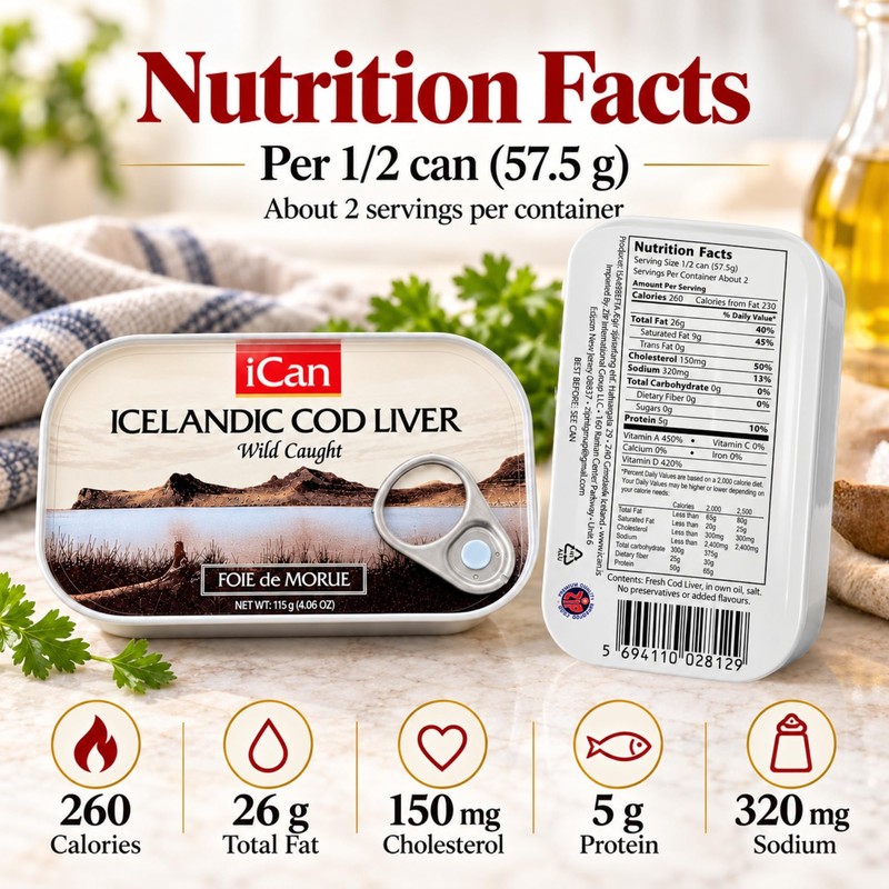 Ican Icelandic Wild Cod Liver in Own Oil, 4.06 oz