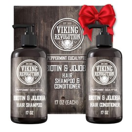 Viking Revolution Biotin Mens Shampoo and Conditioner Set - Eucalyptus Shampoo and Conditioner Set with Jojoba and Mint Oil - Peppermint Oil Hair Conditioner for Men (17 Oz)