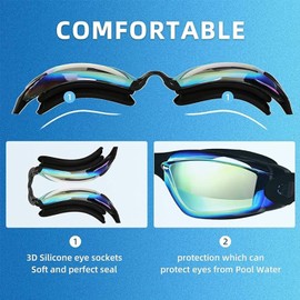 Children's Swimming Goggles Pack of 2 Diving Goggles for Children Boys Girls Junior, UV Protection Anti Fog Children's Swimming Goggles for Age 3-14 Years