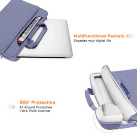 MOSISO 360 Protective Laptop Shoulder Bag Compatible with MacBook Air/Pro, 13-13.3 inch Notebook, Compatible with MacBook Pro 14 inch M3 M2 M1 2024-2021, Matching Color Sleeve with Belt, Lavender Gray