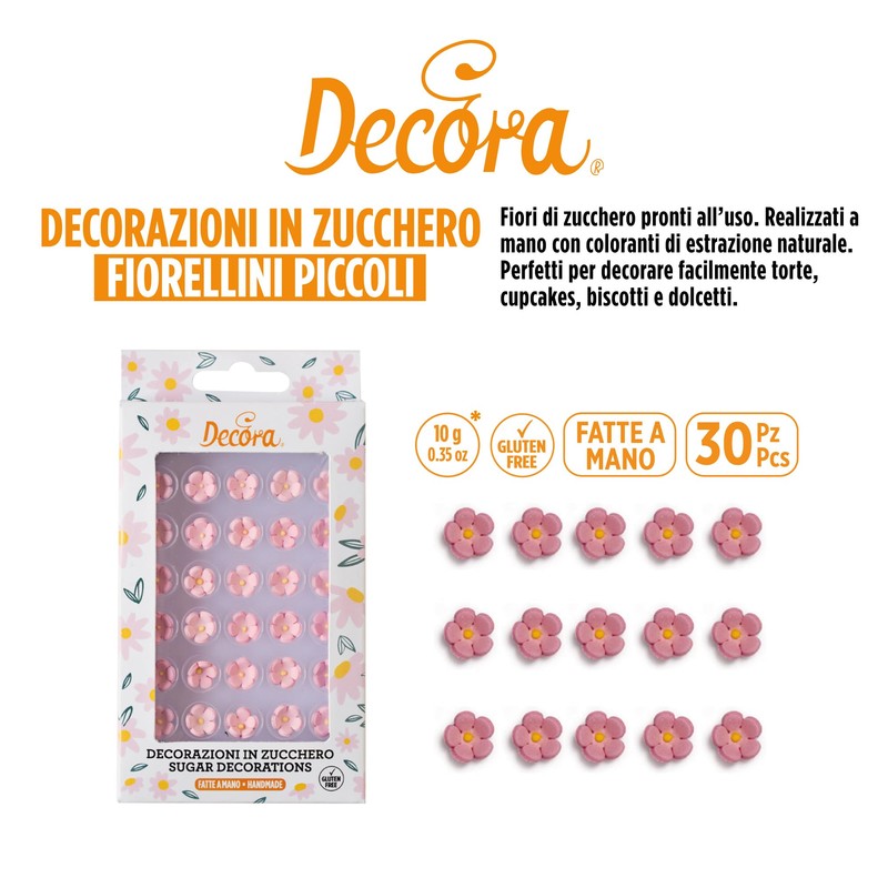 Decora Decorazioni di Zucchero Fiorellini Piccoli, Rosa - 1 Confezione