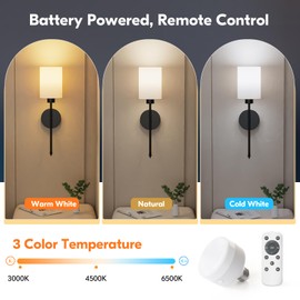 NIORSUN Battery Operated Wall Sconce Set of 2, Black Wireless Rechargeable Wall Lights with 5200mAh Dimmable Detachable Bulbs and Remote, 9 Colors Sconces Wall Decor for Bedroom Living Room Hallway