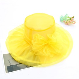Frühlings Ineinander greifen Sonnenschutz Hut Blumen Temperament Hochzeits Kleid Sonnen Kuppel große Krempen für Sonnenhut (Yellow, One Size)