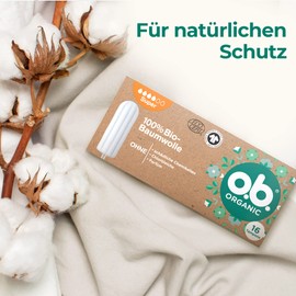 o.b. Organic Super, Organic tampons for Strong Days, Made from 100% Organic Cotton for Reliable and Natural Protection (1 x 16 Pieces), Brown, 30800