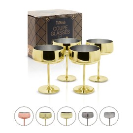 TMNOVO Cocktail Coupe Glasses, Espresso Martini Glasses Set of 4, Stainless Steel Champagne Cocktail Glasses & Mug Cups, 15 oz Mirrored Gold Martini Glass Gift Set