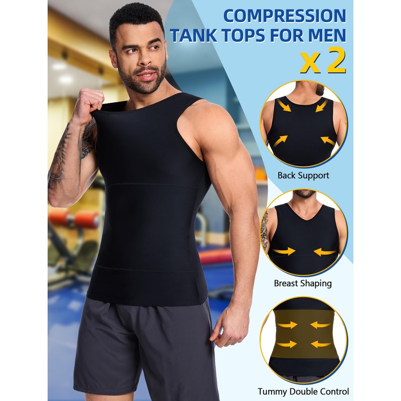 MISS MOLY 2 Pack Gynomastica Tummy Control Undershirt V Neck