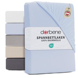 DarBene® Fitted Sheet 90 x 200 cm Jersey Cotton, Bed Sheet 90 x 200, Sheet, Mattress Cover Oeko-Tex Certified Fitted Sheet 90 x 200 cm, Fitted Sheet 90 x 200, Duvet Cover, Light Blue
