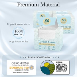 Fygrip 4 Pack of 50 count XL Disposable Face Towels 10” x 12”, 100% Viscose Fibre, Soft & Skin Friendly Face Towelettes Disposable, Facial Tissue Wipes for Women Cleansing