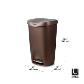 Umbra 084200-125 , Bronze Brim Large Kitchen Trash Stainless Steel Foot Pedal – Stylish and Durable 13 Gallon Step Garbage Can with Lid